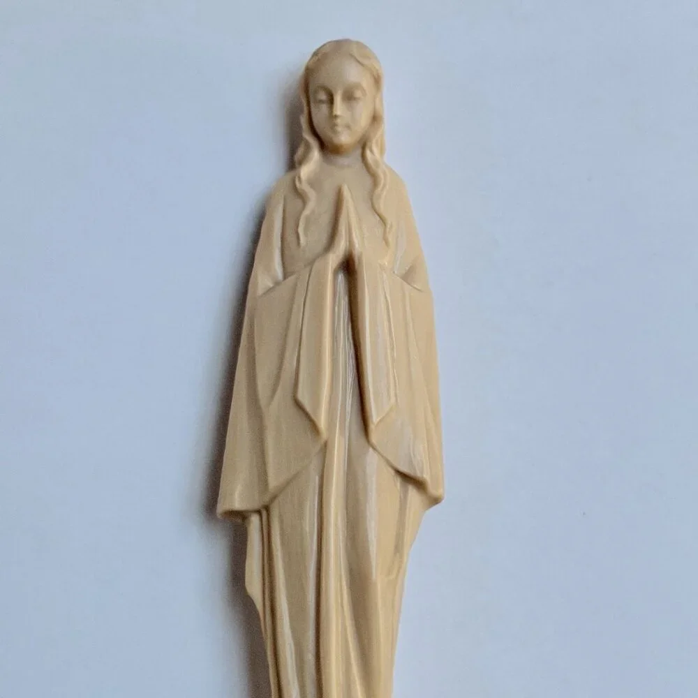 Vintage Beige Plastic Praying Mary Figurine Robe Mary Jesus Religious Christian